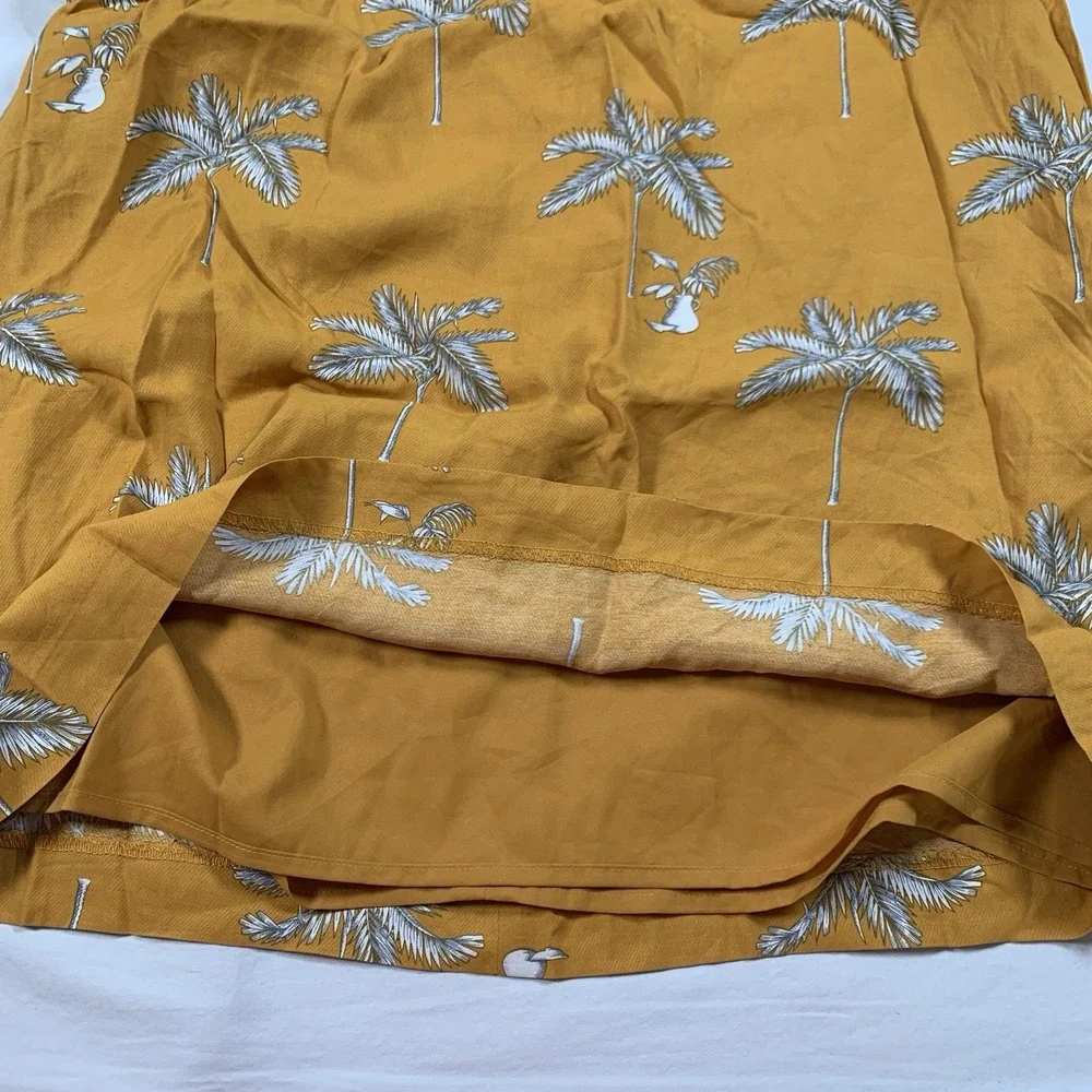 Ann Taylor Mustard Yellow Palm Tree‎ Puff Sleeve Square Neck Lined Dress Small